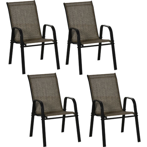easycomfort sedie da giardino set 4 pezzi, sedie da esterno impilabili in metallo e tessuto traspirante, marrone