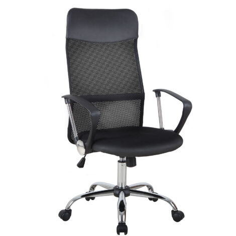 easycomfort sedia ergonomica da ufficio girevole e dondolo con ruote, altezza regolabile e schienale a rete, 63x65x109-119cm nero (1/5)