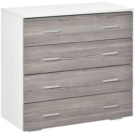easycomfort cassettiera camera da letto moderna 4 cassetti con maniglie in alluminio e struttura in legno, 76x35x72cm, bianco e grigio