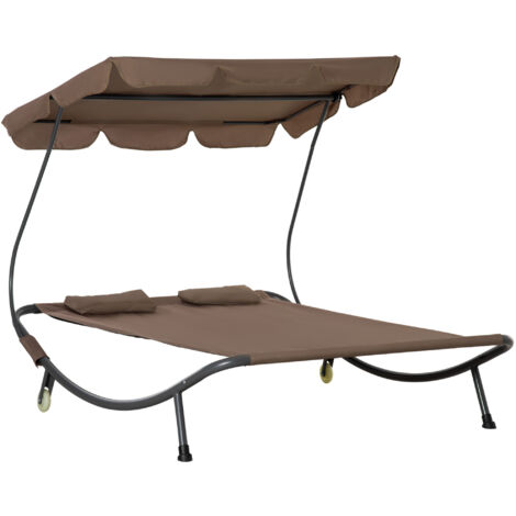 easycomfort lettino matrimoniale 2 posti parasole regolabile da esterno e giardino 200x175 x134cm marrone