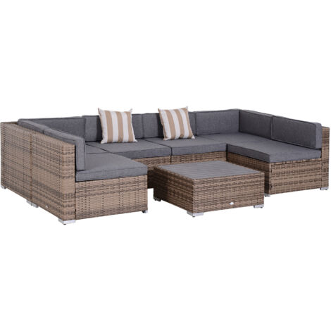 easycomfort salotto da giardino in rattan da 7 pezzi con tavolino e divano modulabile con cuscini, grigio (1/5)