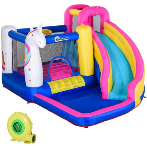 easycomfort castello casa, gioco gonfiabile gigante e rimbalzante per 3 bambini con scivolo, piscina e canestro da basket, 360x305x210 cm (1/2)