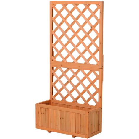 easycomfort fioriera da esterno in legno con spalliera a griglia per rampicanti