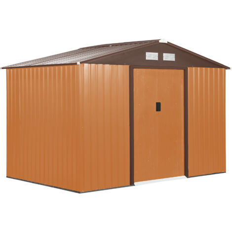 easycomfort casetta da giardino con base e doppie porte scorrevoli in lamiera di acciaio, capanno da giardino in acciaio, 277x195x192cm, gialla (1/5)