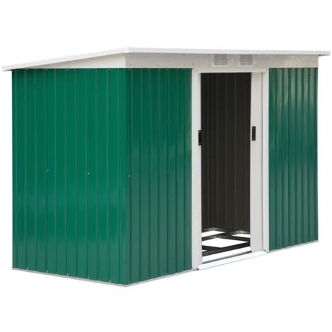easycomfort casetta da giardino porta utensili in lamiera di acciaio con porte scorrevoli, 280x130x172cm, verde scuro