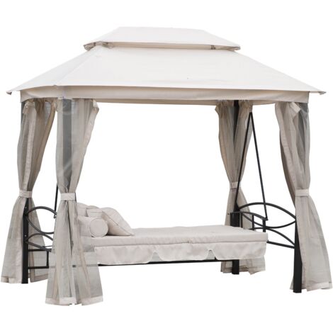 easycomfort dondolo 3 posti e lettino singolo copertura a gazebo con zanzariera e cuscini 256x172x248cm crema