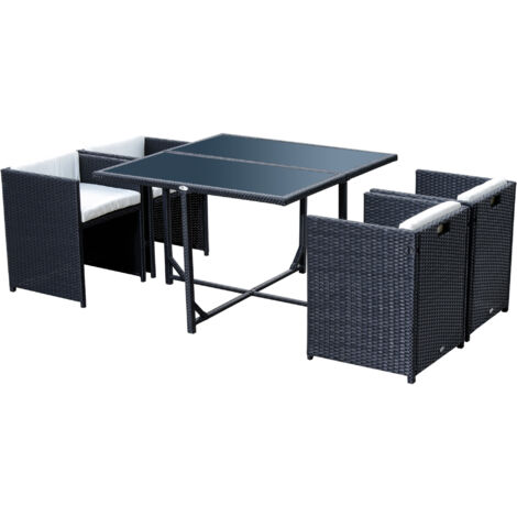 easycomfort set mobili da giardino 5pz set tavolo da pranzo con 4 sedie con cuscini combinabili a rettangolo, nero, 109x109x72 cm (1/5)