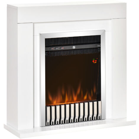 Easycomfort Camino Elettrico da Terra con Effetto Fiamma Realistico, Timer e Telecomando, 1000W e 2000W, 79x26x77.5cm, Bianco e Nero