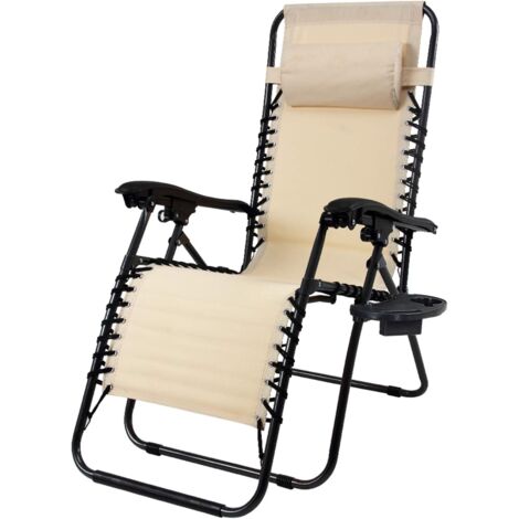 Sedia Sdraio Pieghevole Reclinabile Lettino Relax a Gravità Zero in Textilene Nero 90x65x110 cm