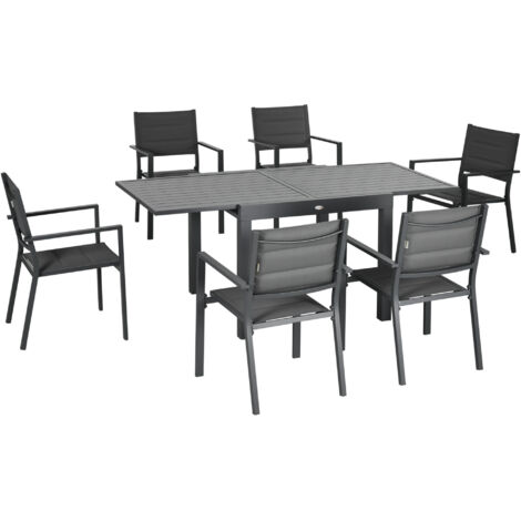 Easycomfort Set da Giardino con Tavolo Allungabile in Alluminio e 6 Sedie con Seduta Traspirante, Grigio