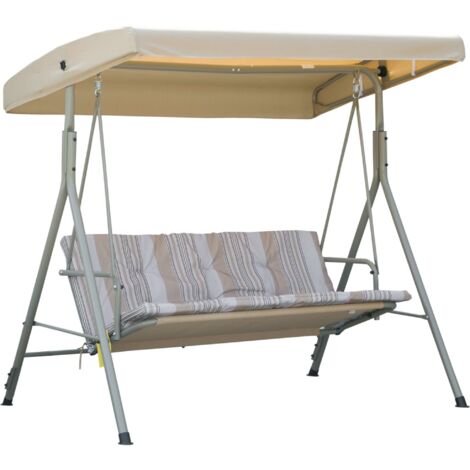 Easycomfort Dondolo da Giardino 3 Posti in Acciaio con Tetto Regolabile, Cuscini e Braccioli, 172x110x156cm (1/5)