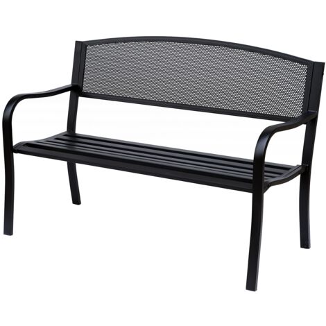 Easycomfort Panchina da Esterno Panca da Giardino Max 240kg Metallo 127 × 60 × 85cm Nero (1/5)