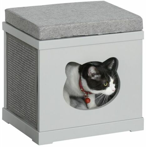 Casetta Per Gatti Pieghevole A 2 Livelli – Dimensioni 46x44x38 Cm, Con Cuscini Rimovibili E Tiragraffi In Sisal, Per Gatti Piccoli E Medi