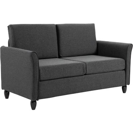 easycomfort divano a 2 posti a seduta ampia con cuscini rimovibili da salotto in tessuto effetto lino e gommapiuma, 141x70x78 cm, grigio scuro e nero