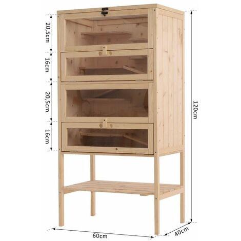 EASYCOMFORT Gabbia per Criceti Roditori Porcellini d'India in Legno  Massello Tetto Apribile 4 Ripiani Collegati