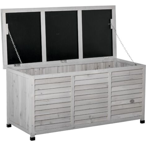 Easycomfort Panca Contenitore in Legno di Abete, Cassapanca da Esterno con Piedini Antiscivolo 127x56x60cm, Grigio (1/5)