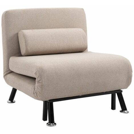 EASYCOMFORT Poltrona Letto Singolo con Materasso e Cuscino Imbottito, Telaio in Metallo e Schienale Regolabile 90-180°, Beige