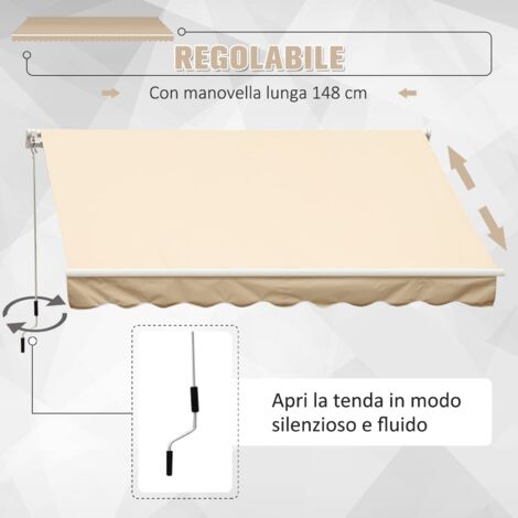 Tenda Da Sole Outsunny 4x2.5 M Con Braccio A Manovella - In Alluminio, Tessuto Poliestere 280g/m², Beige - Foto 14