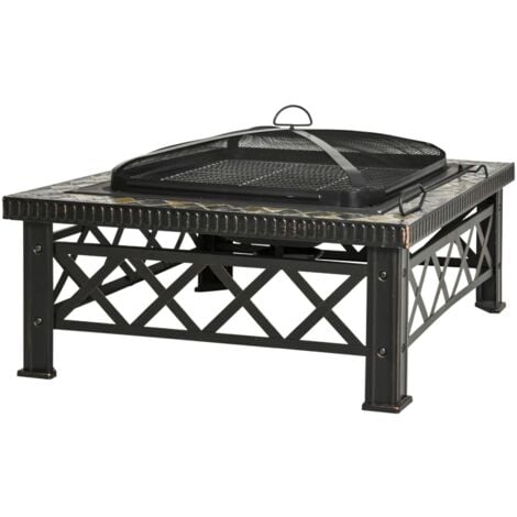 EASYCOMFORT Braciere da Giardino con Coperchio Parascintille e Griglia per  Barbecue in Metallo 76x76x47cm Nero