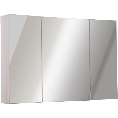 easycomfort armadietto pensile da bagno 3 ante con specchio in legno rovere 90x60x13,5 cm