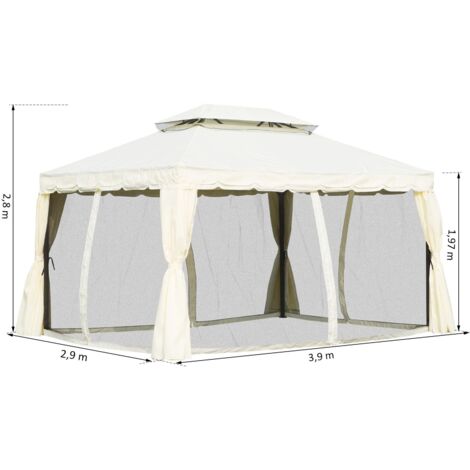 easycomfort gazebo con doppio tetto, zanzariere, tende, bianco crema 3x4m (1/5)