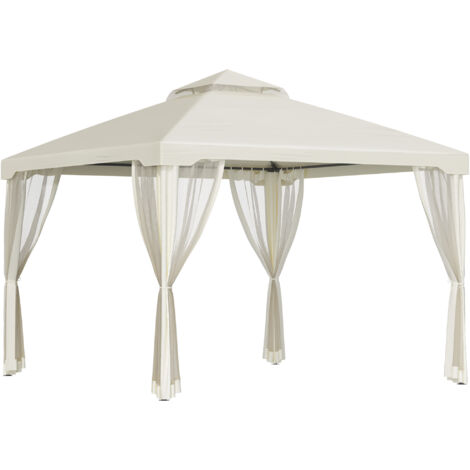 EASYCOMFORT Gazebo da Giardino 4x3m in Alluminio e Acciaio con Zanzariera e  4 Tende in Poliestere, Marrone