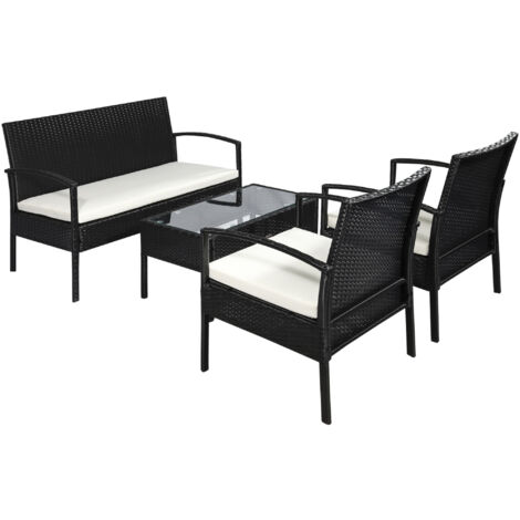 Outsunny Set da Esterno 4 Pezzi in Rattan PE con Tavolino 2 Poltrone e Divano