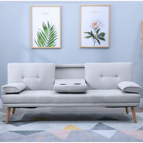 EASYCOMFORT Divano Letto 3 Posti Stile Scandinavo Reclinabile con Tavolino a Ribalta, 181x77x88 cm, Grigio