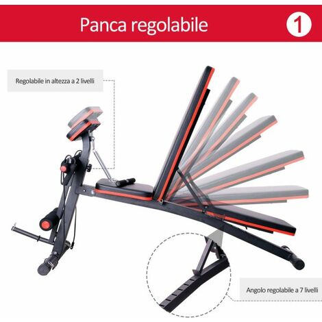 EASYCOMFORT Panca Multifunzione Regolabile per Addominali, Panca Pesi Palestra per Allenamento Braccia e Gambe 54x160x106cm, Nero e Rosso