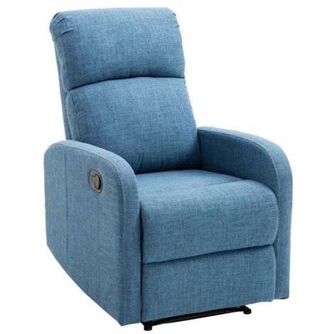 EASYCOMFORT Poltrona Relax Reclinabile Manuale con Poggiapiedi Portata 125kg Tessuto di Lino 66 × 83 × 107cm Blu