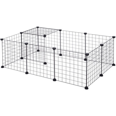 easycomfort recinto per cuccioli e piccoli animali modulabile in metallo e pp, 12 pannelli da 35x35 cm nero