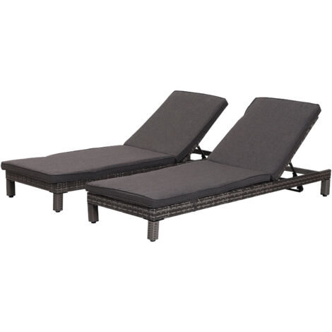 easycomfort set 2 sdraio da giardino in pe rattan con cuscino imbottito grigio