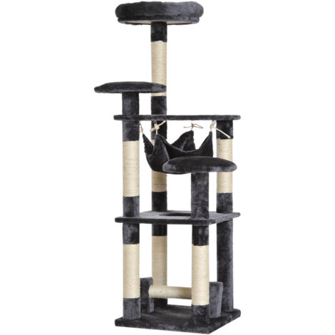 easycomfort albero tiragraffi giocattolo per gatti a 4 livelli con amaca cuccia piattaforme in peluche sisal naturale altezza 132cm grigio (1/5)