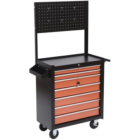 easycomfort carrello porta utensili attrezzi attrezzatura con cassettiera 61.5 x 33 x 76cm nero e arancione
