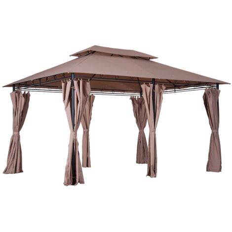 easycomfort gazebo da giardino 4x3m con doppio tetto e tende laterali in acciaio e poliestere, color cachi (1/5)