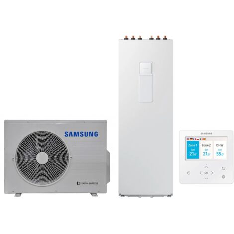 Pompa di Calore Aria-Acqua Splittata ClimateHub Samsung AE060RXEDEG/EU + Bollitore AE260RNWSEG/EU di 260 litri con Comando Incluso