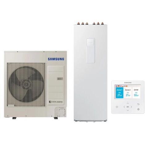 Pompa di Calore Aria-Acqua Splittata ClimateHub Samsung AE090RXEDEG/EU + Bollitore AE260RNWSEG/EU di 260 litri con Comando Incluso