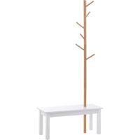 easycomfort panca con appendiabiti in bambù, colore bianco e legno, 80x30x180cm