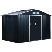 easycomfort casetta da giardino con base e doppie porte scorrevoli in lamiera di acciaio, capanno da giardino in acciaio, 277x195x192cm, grigia scura