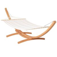 EASYCOMFORT Amaca con Supporto in Legno di Pino e Cotone per Giardino, 392x120x102cm, Bianca, Peso 150kg