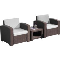 Le Stelle Set Salotto da Giardino in Polyrattan da 3 Pezzi, 2 Poltrone da Esterno, Tavolino e Cuscini Cioccolato