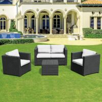 Le Stelle Set Salotto da Giardino in Polyrattan con Divano, Poltrone Tavolino e Cuscini Colore Nero