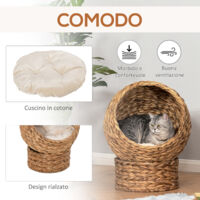 Cuccia Per Gatti PawHut Rialzata Con Cuscino | Design Moderno In Seegras E Metallo, Base Rimovibile, Per Gatti Fino A 4 Kg