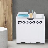 EASYCOMFORT Mobiletto in Legno Portabiancheria Bianco con Decoro Intagliato 55 x 34 x 58 cm