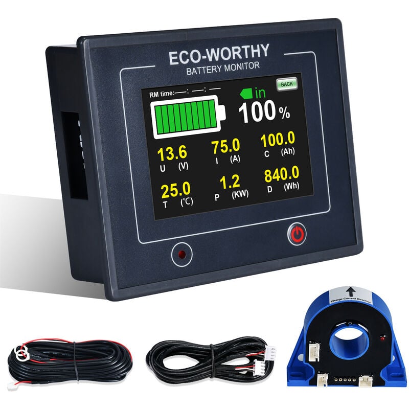 ECO-WORTHY 100V Digitaler LCD Batterie Monitor Berührbare Kapazität  Voltmeter Analysator 200A