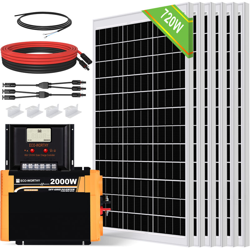 ECO-WORTHY 880W 24V Hybrid-Kit: 400W DC Windgenerator mit 120W Solarpanel  und 1500W 24V Wechselrichter für Haus, Schuppen, netzunabhängiges System