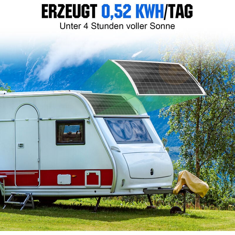 ECO-WORTHY 130W 12V flexibel Solarpanel Kit netzunabhängig Off Grid: 130W  Solarpanel + 30A LCD-Display PWM-Laderegler + 5m Solarkabel für Wohnwagen,  Wohnmobil, Boot, Kabine, Anhänger