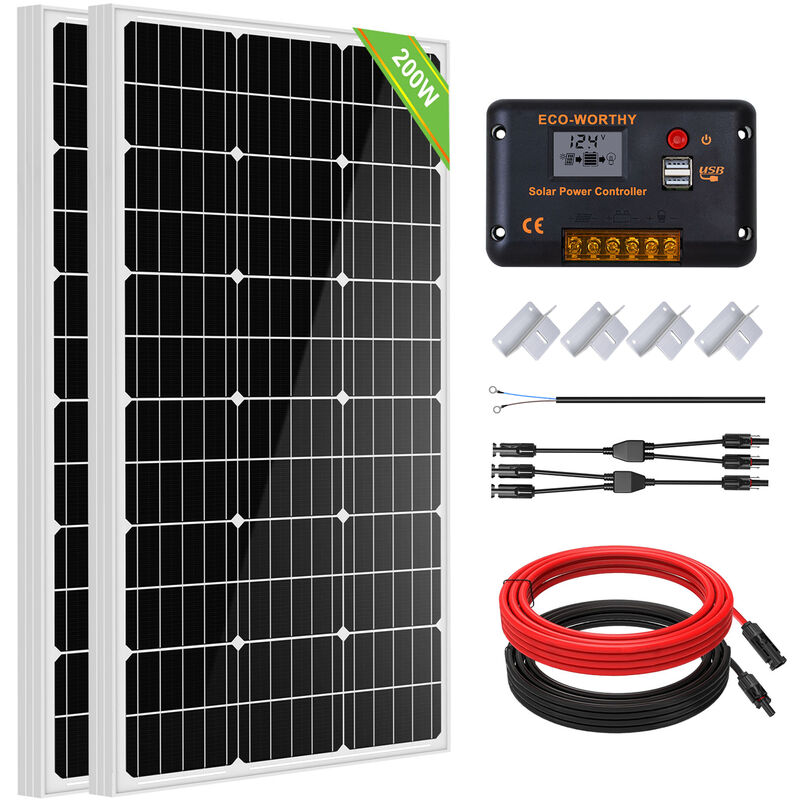 ECO-WORTHY Solarpanel kit 200W 12V/24V Solarmodul set für Wohnwagen Boot  nach Hause