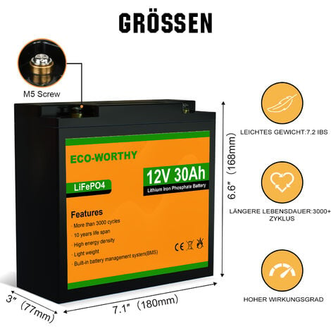 NEUWERTIG] ECO-WORTHY LiFePO4 Lithium batterie 12V 50Ah