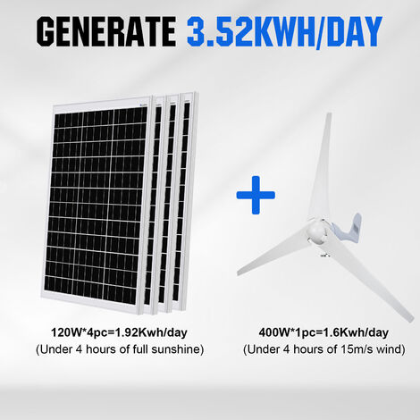 ECO-WORTHY 1120W 24V Solar Wind Wechselrichter Strom Kit: 400W Windturbine  Generator + 6 Stücke 120W Solarpanel + 3000W 24V Sinuswechselrichter +